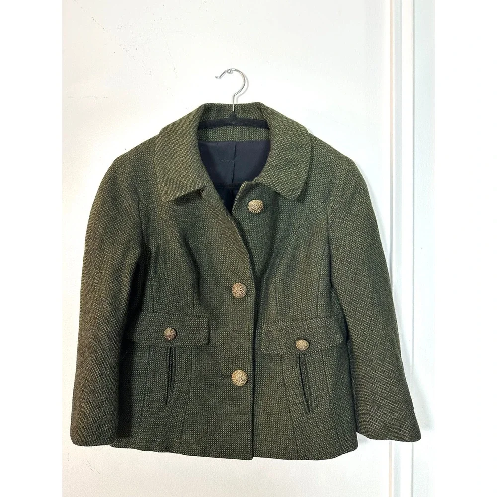 1960's Zelinka Matlick Wool blend dark green tweed cropped jacket Jackie O Small